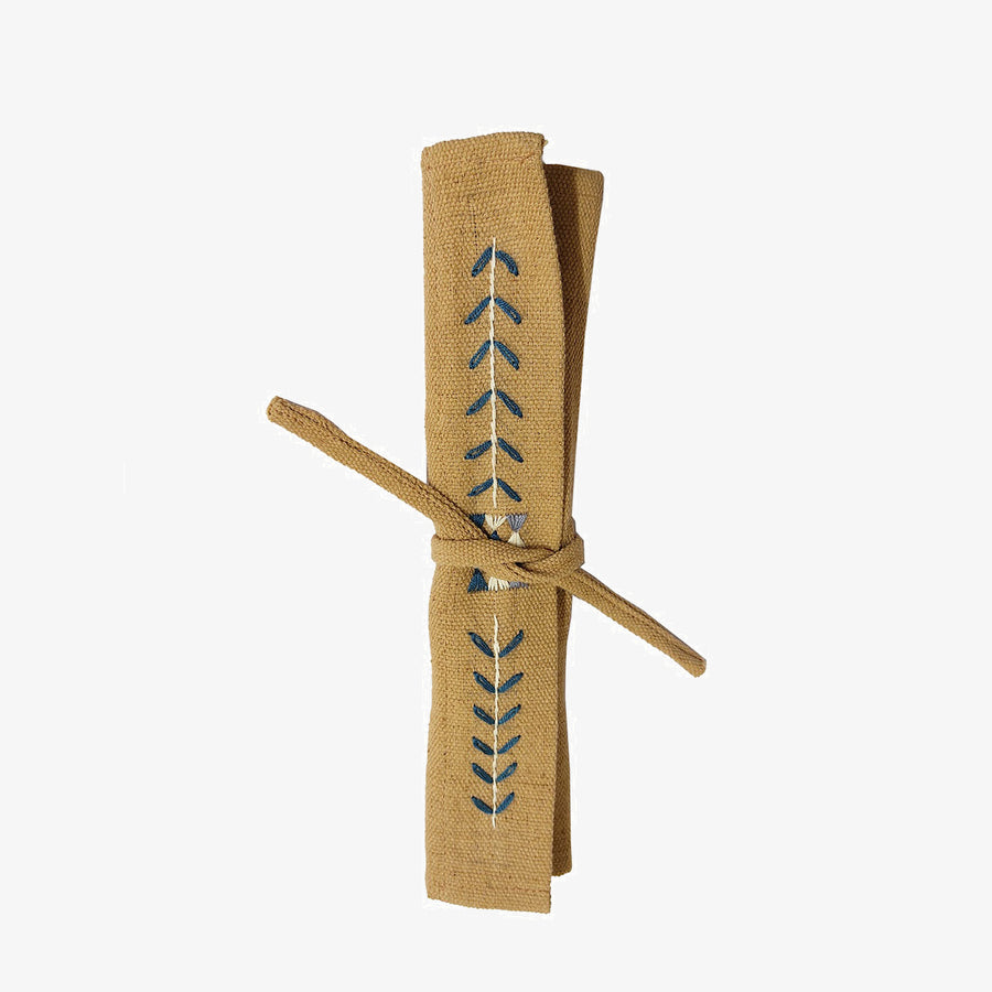 Wooden Cutlery Set with Embroidered Wrap