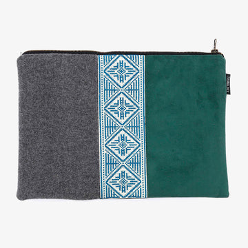 Laptop Sleeve in Grey & Green, Crafted by Syrian Refugees, Handmade Accessory, Tribalogy