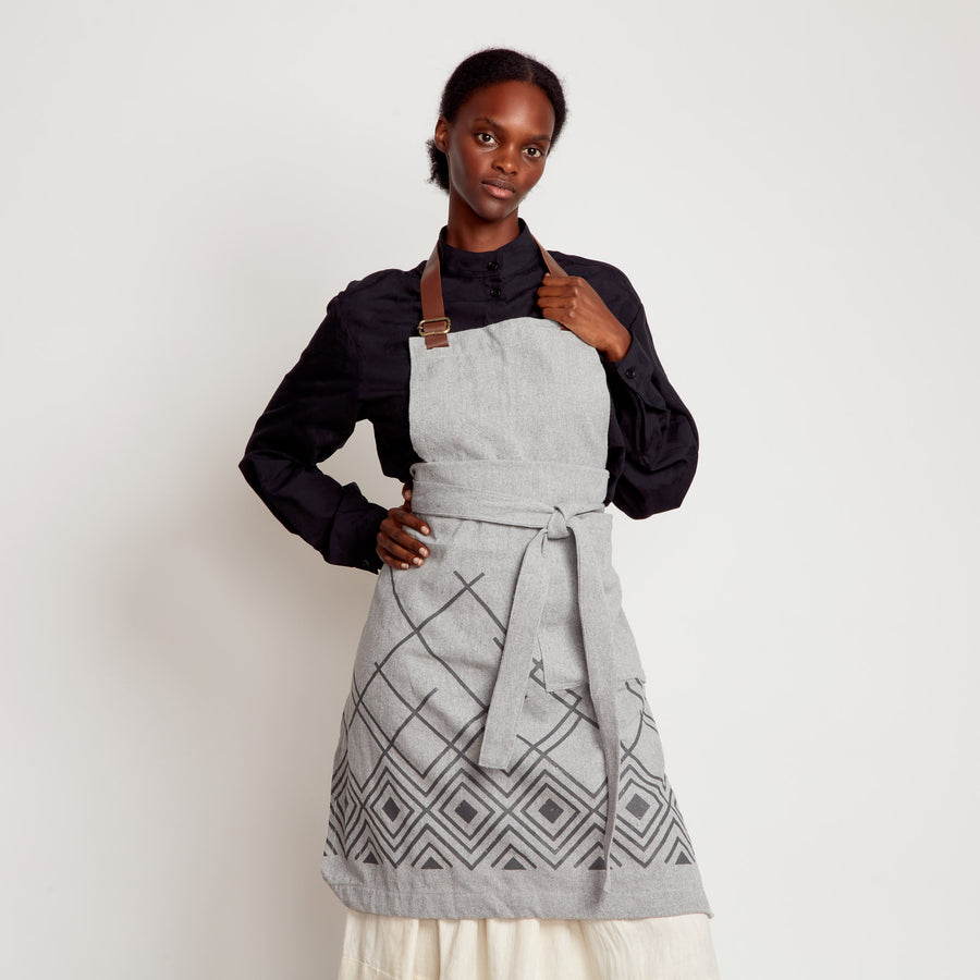 Apron with Leather Neck Strap in Light Grey - EU Shipping Only