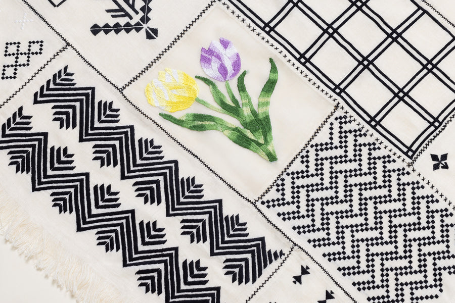 Patchwork Voile Embroidered Scarf
