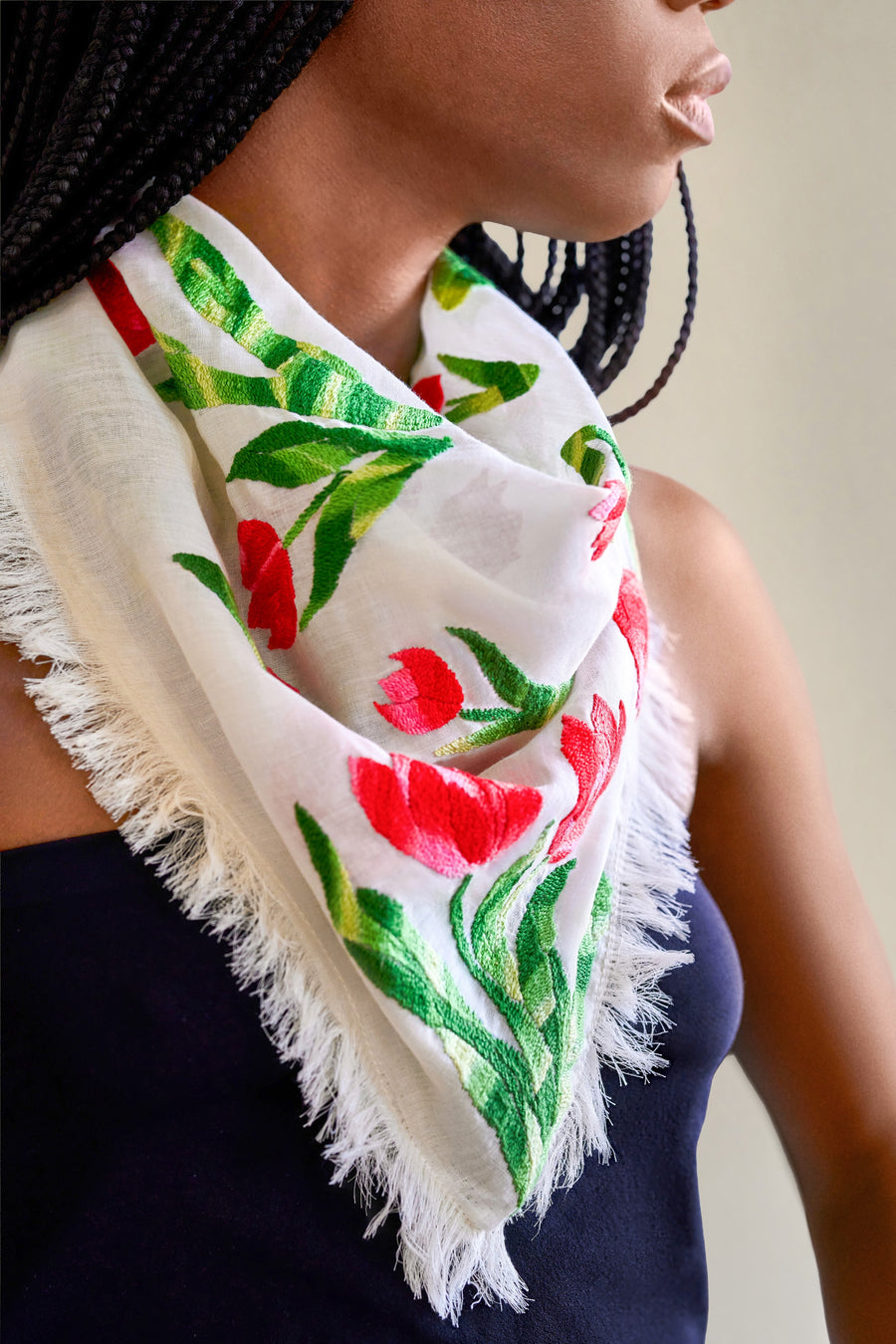 Tulip Voile Hand Embroidered Scarf