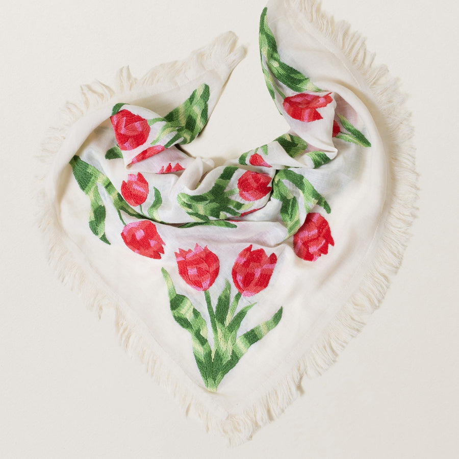 Tulip Voile Hand Embroidered Scarf