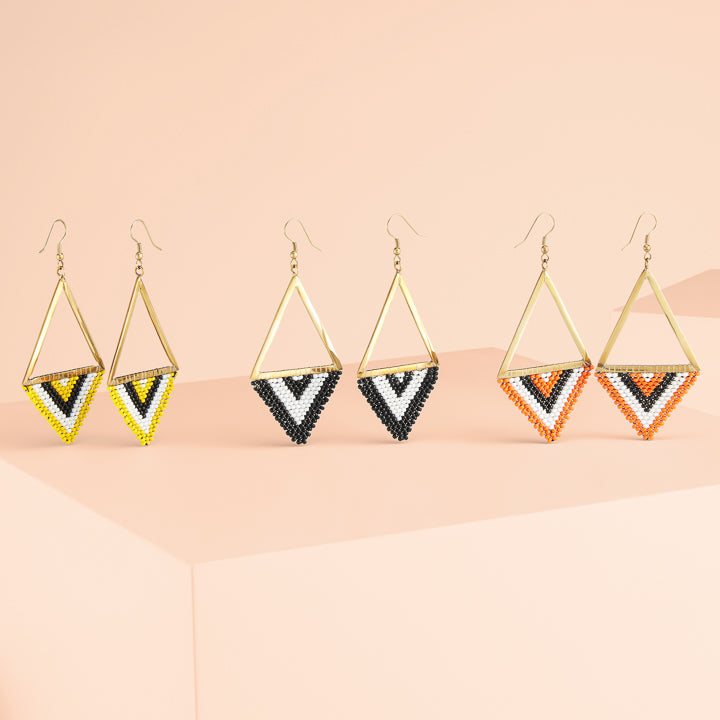 Beaded Triangle Earrings in Orange