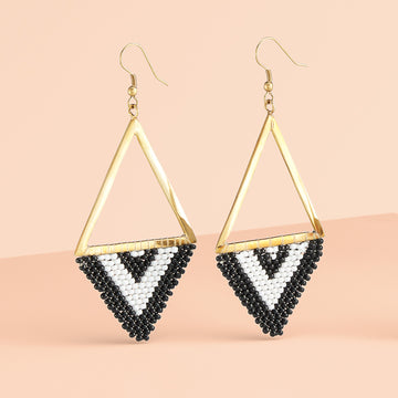 Beaded Triangle Earrings in Black