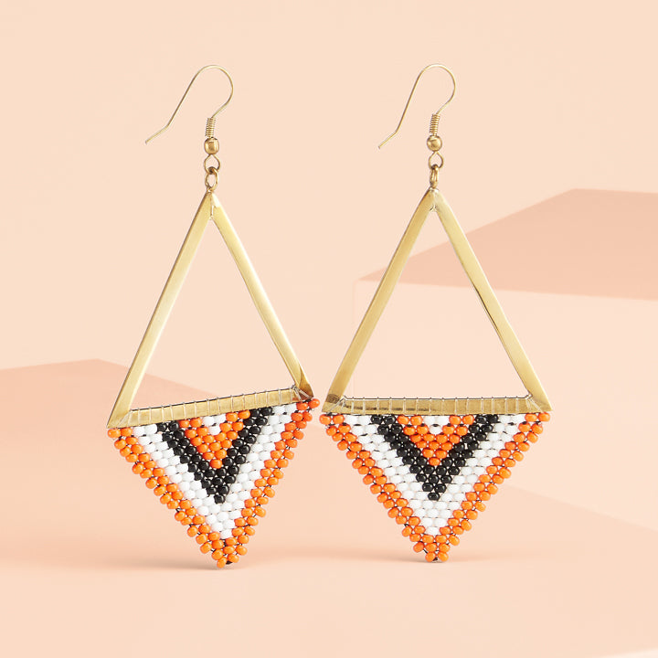 Beaded Triangle Earrings in Orange