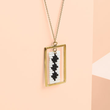 Beaded Rectangle Necklace in Black