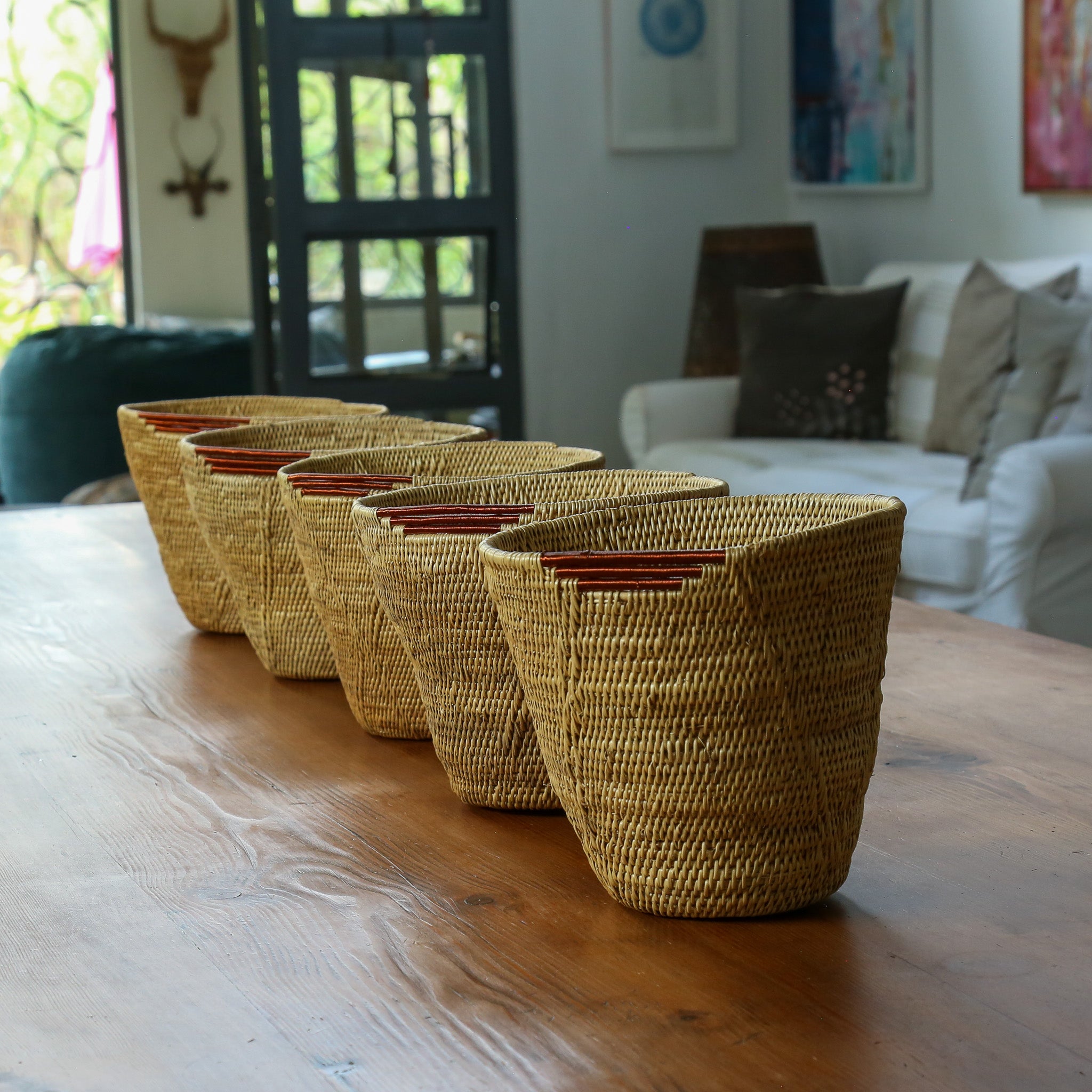 Makenge Basket Light Blue on online Display Stand, Zambia