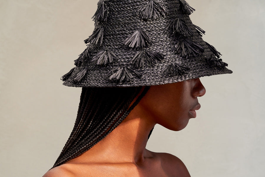Raffia Fringe Bucket Hat