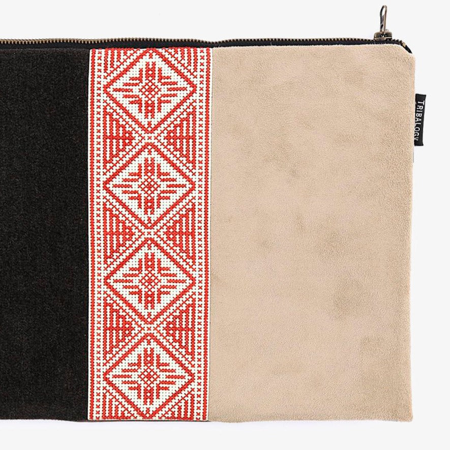 Laptop Sleeve in Taupe & Red