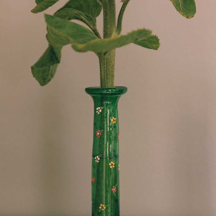 Handpainted Herati Candlestick in Green