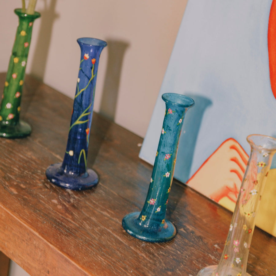 Handpainted Herati Candlestick in Turquoise