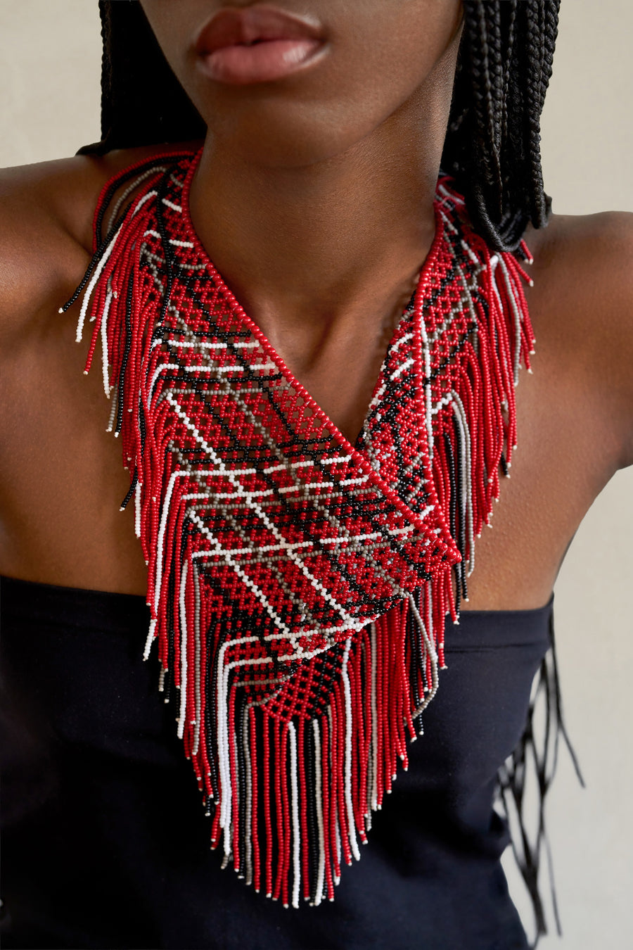 Hand-beaded Plaid Scarf Necklace