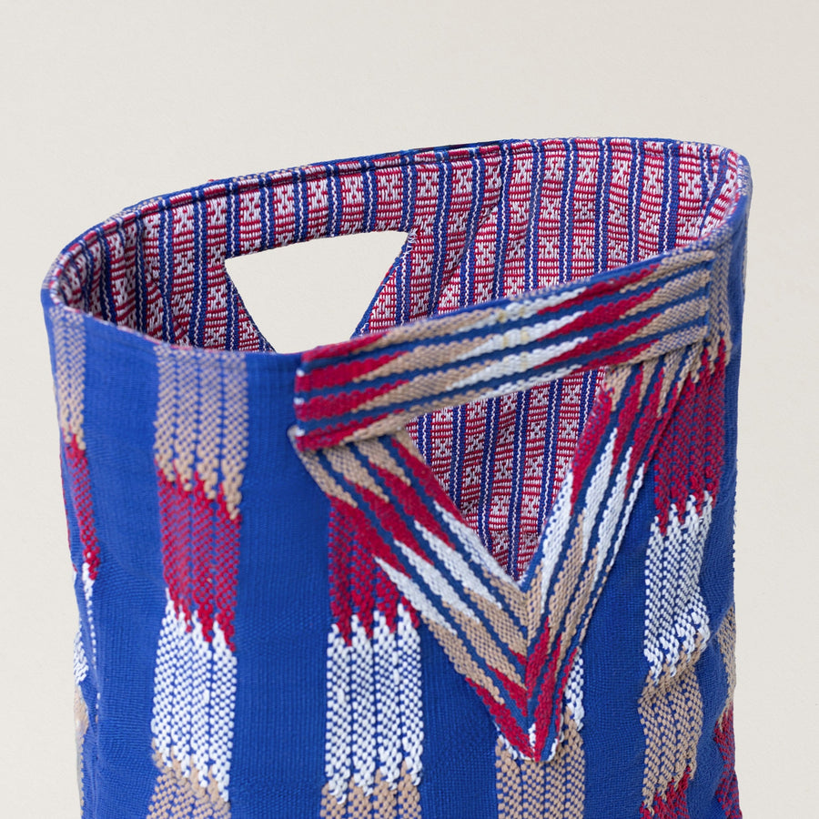 V-Handle Handwoven Tote with Blue Stripes