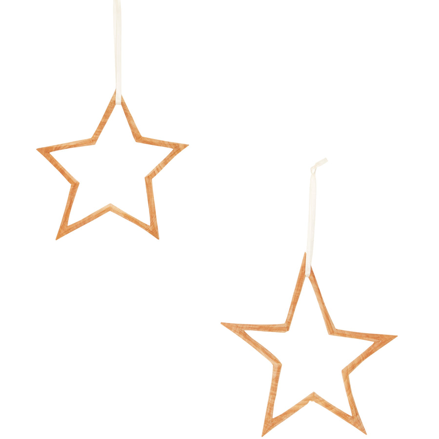 Wooden Star Decoration - Set of 2