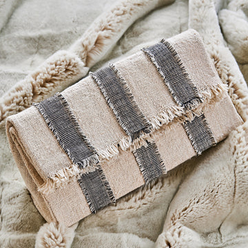 Indigo Stripe Fringe Fold-over Clutch