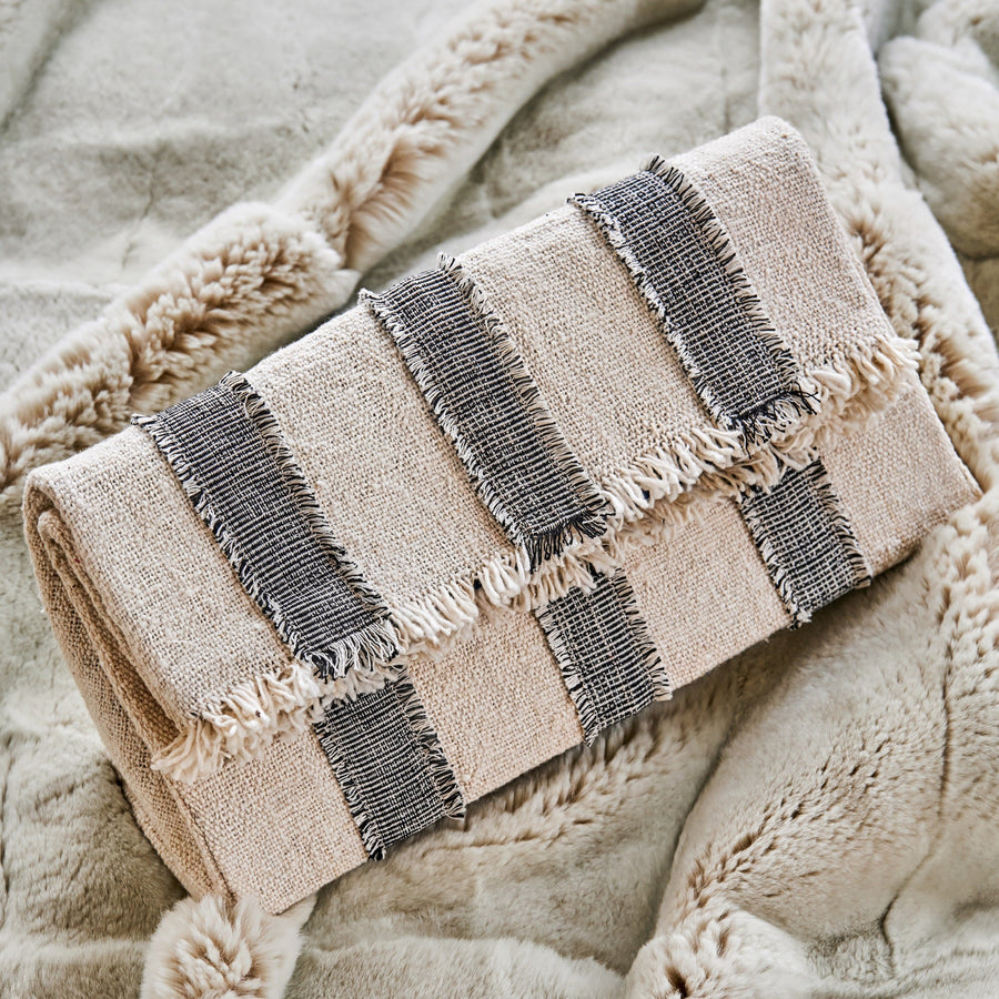 Indigo Stripe Fringe Fold-over Clutch