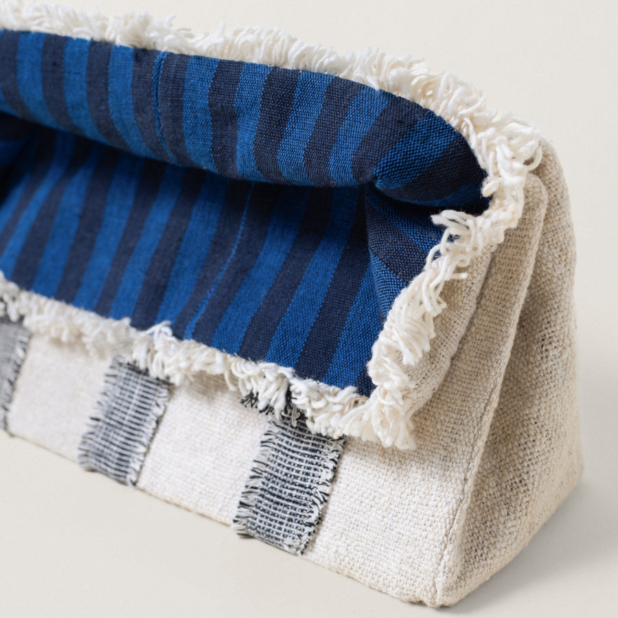 Indigo Stripe Fringe Fold-over Clutch