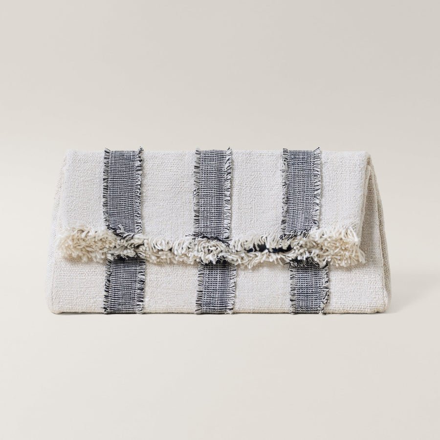 Indigo Stripe Fringe Fold-over Clutch