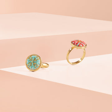 Puffy Gold Ring in Teal