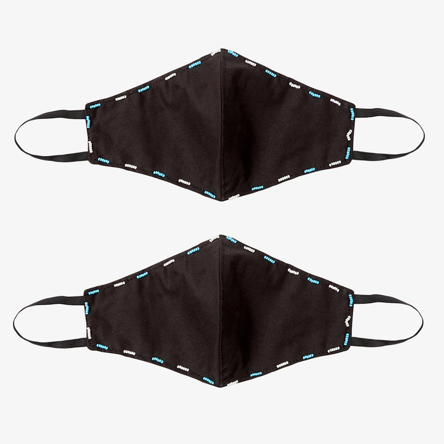 Black Masks with Blue Beads, Crafted by Congolese, Somali, and South Sudanese Refugees, Handmade Face Masks, Bawa Hope