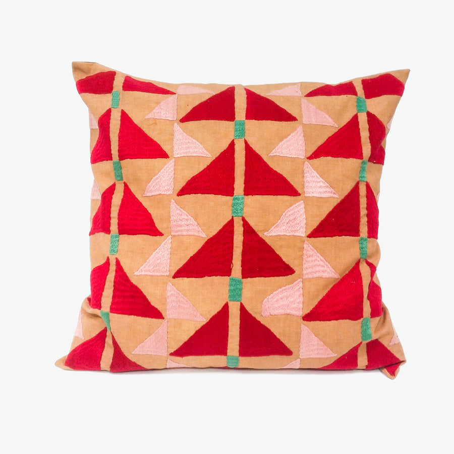 Pukhtadozi Cushion in Red, Crafted by Afghan Refugees, Hand-embroidered Homewares, Artisan Links