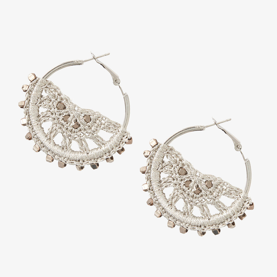 Open Web Crochet Earrings in Silver, Crafted by Afghan Refugees, Handmade Jewellery, Archisha