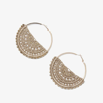 Large Semi Filigree Crochet Earrings in Gold, Crafted by Afghan Refugees, Handmade Jewellery, Archisha