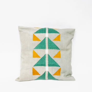 Pukhtadozi Stripe Cushion in Green, Crafted by Afghan Refugees, Hand-embroidered Homewares, Artisan Links