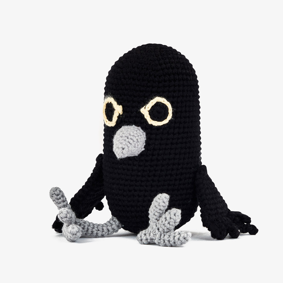 Aswadoo the Crow, Crafted by Syrian Refugees, Crocheted Toys, Bebemoss