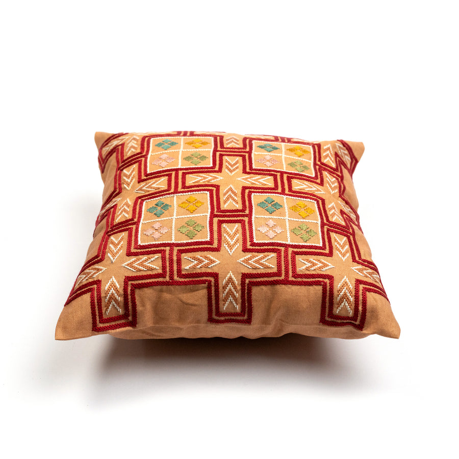 Small Tarshuma Cushion in Red, Crafted by Afghan Refugees, Hand-embroidered Homewares, Artisan Links