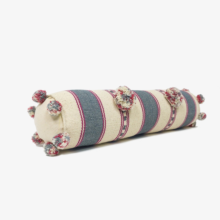 Neck Pillow in Blue & Red, Crafted by Myanmarese Refugees, Handloomed Homewares, WEAVE