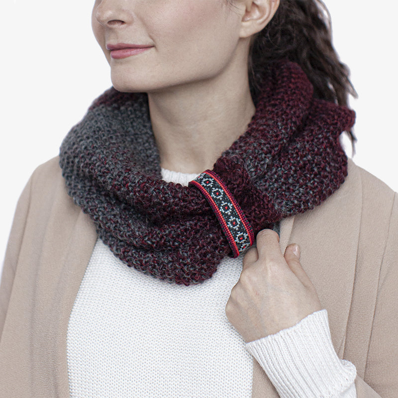 Wool Infinity Scarf in Burgundy, Crafted by Syrian Refugees, Hand-knitted Accessory, Tight Knit Syria