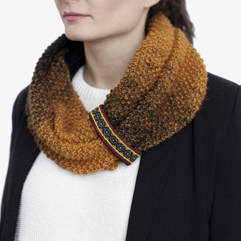 Wool Infinity Scarf in Mustard, Crafted by Syrian Refugees, Hand-knitted Accessory, Tight Knit Syria