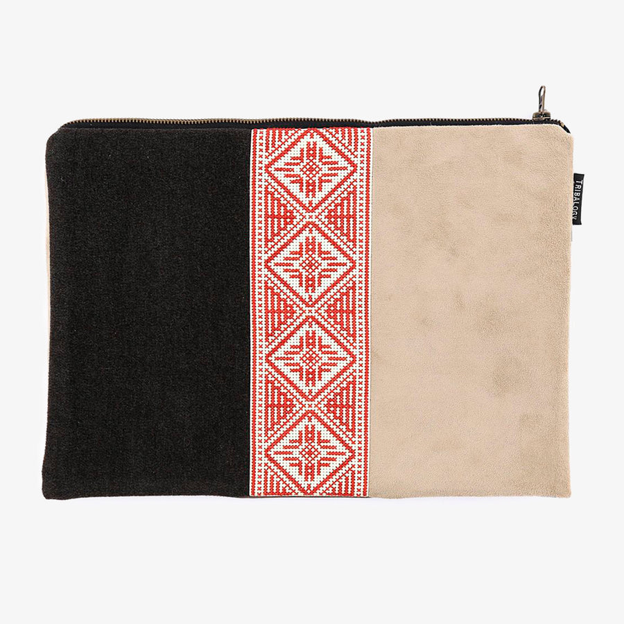 Laptop Sleeve in Taupe & Red, Crafted by Syrian Refugees, Handmade Accessory, Tribalogy