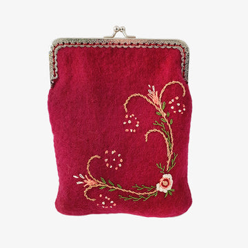 Red Embroidered Pouch, Crafted by Syrian Refugees, Hand-embroidered Accessory, HDIF