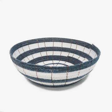 Beaded Bowl in White & Grey, Crafted by South Sudanese Refugees, Handcrafted Homewares, Roots