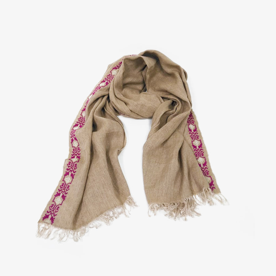 Embroidered Scarf in Beige, Crafted by Syrian Refugees, Handmade Accessory, SEP Jordan