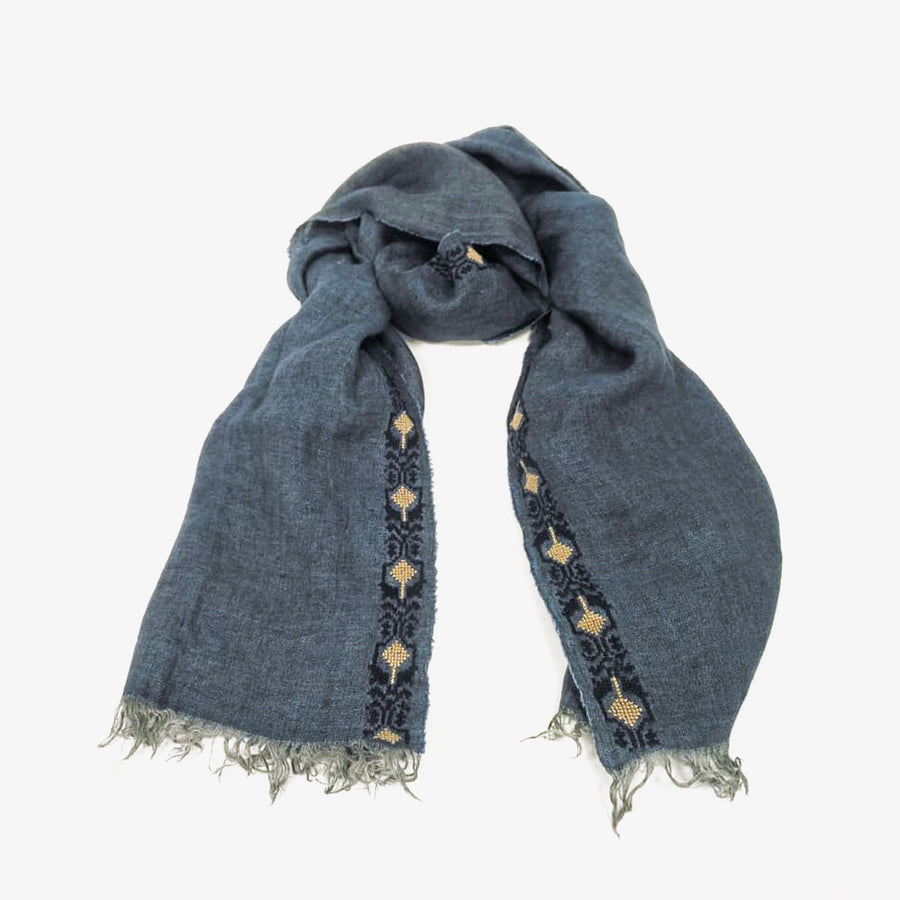 Embroidered Scarf in Blue, Crafted by Syrian Refugees, Handmade Accessory, SEP Jordan