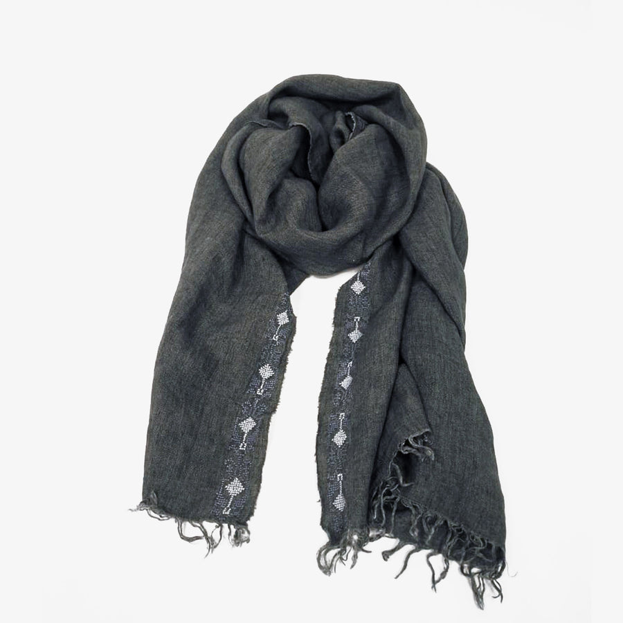 Embroidered Scarf in Grey, Crafted by Syrian Refugees, Handmade Accessory, SEP Jordan