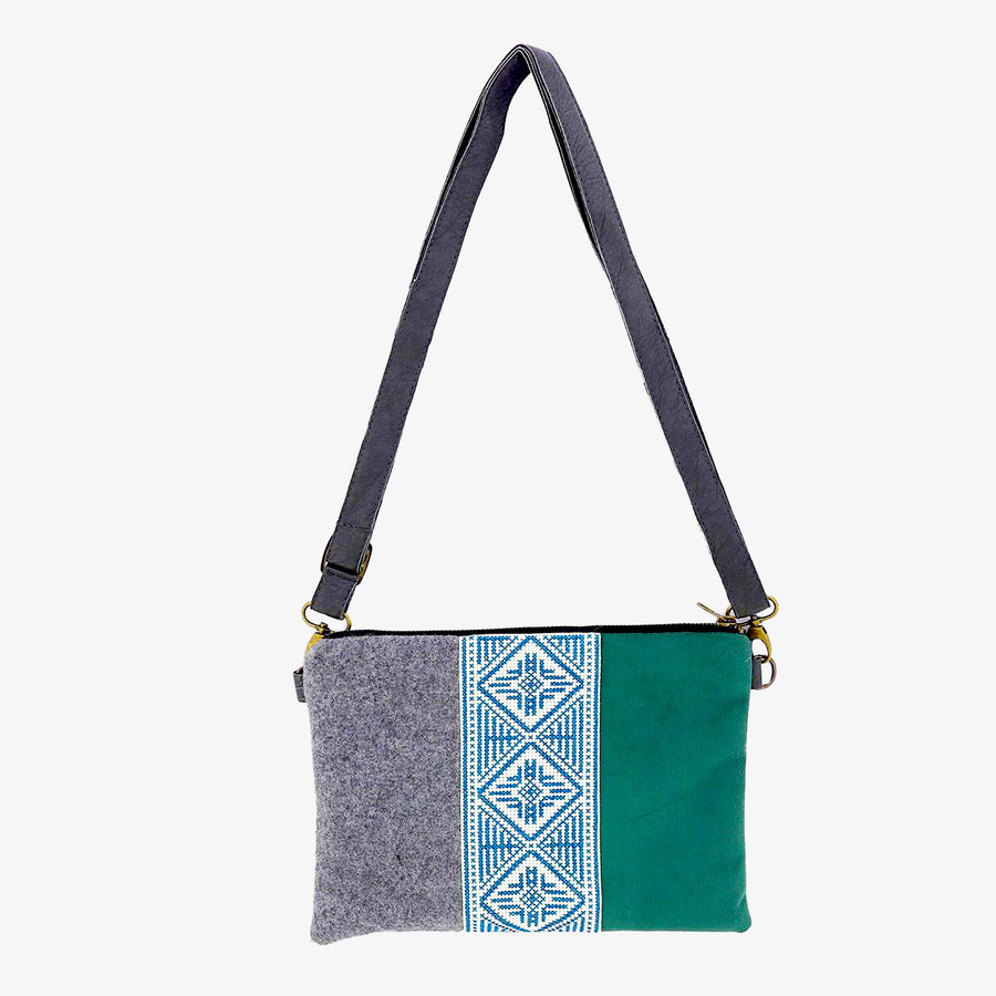 Shoulder Bag in Grey & Turquoise, Crafted by Syrian Refugees, Handmade Accessory, Tribalogy