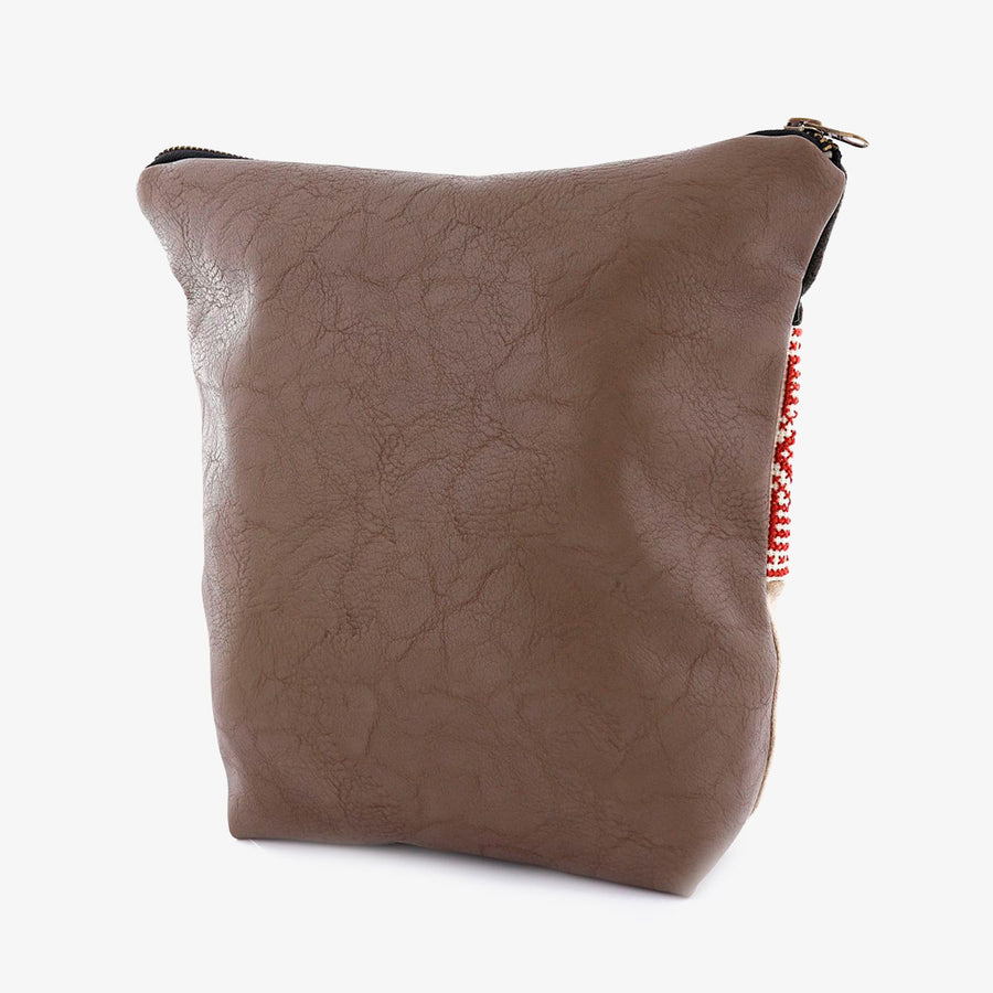Pouch in Taupe & Red, Crafted by Syrian Refugees, Handmade Accessory, Tribalogy