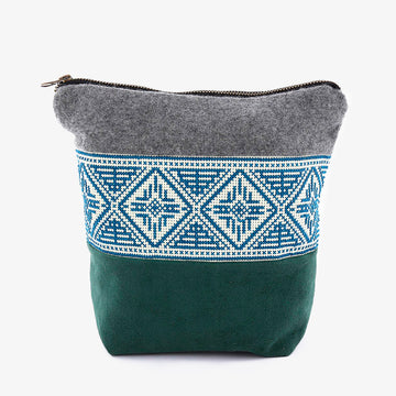 Pouch in Grey & Green, Crafted by Syrian Refugees, Handmade Accessory, Tribalogy