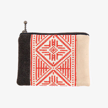 Coin Case in Taupe & Red, Crafted by Syrian Refugees, Handmade Accessory, Tribalogy