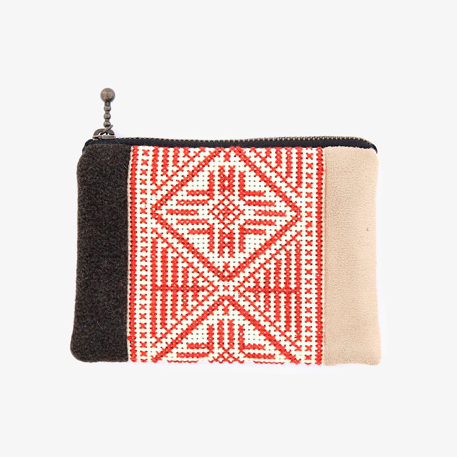 Coin Case in Taupe & Red, Crafted by Syrian Refugees, Handmade Accessory, Tribalogy