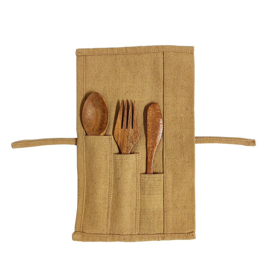 Wooden Cutlery Set with Embroidered Wrap, Crafted by Myanmarese Refugees, Handcrafted Homewares, WEAVE