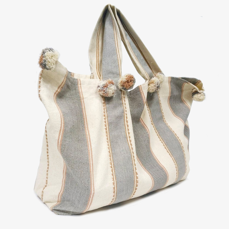 Kayin Pom-Pom Beach Bag, Crafted by Myanmarese Refugees, Handloomed Bag, WEAVE