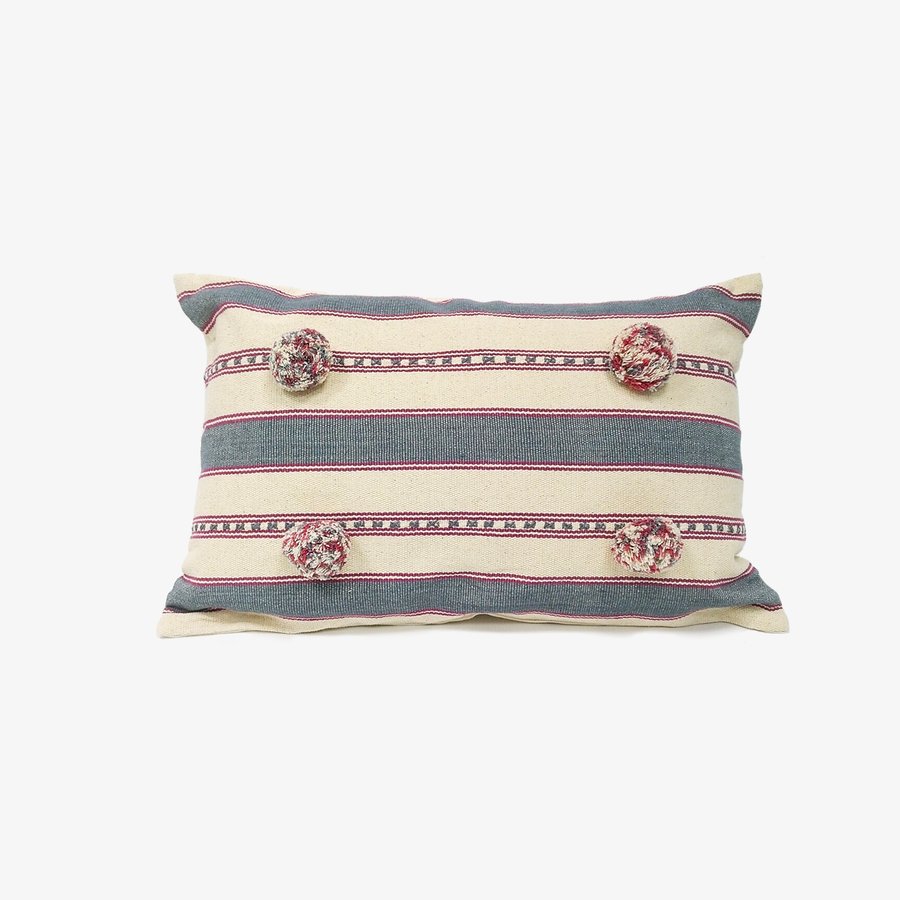 Rectangle Cushion in Blue & Red, Crafted by Myanmarese Refugees, Handloomed Homewares, WEAVE