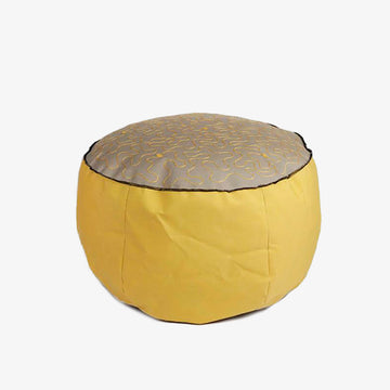 Jalsa Low Pouf Cover in Beige & Yellow, Crafted by Syrian Refugees, Handcrafted Homewares, Waste Studio