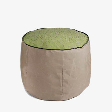 Jalsa Tall Pouf Cover in Green & Beige, Crafted by Syrian Refugees, Handcrafted Homewares, Waste Studio