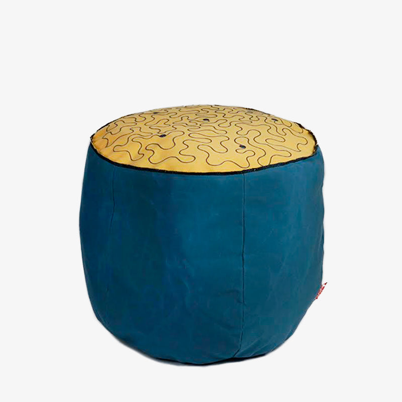 Jalsa Tall Pouf Cover in Yellow & Dark Blue, Crafted by Syrian Refugees, Handcrafted Homewares, Waste Studio